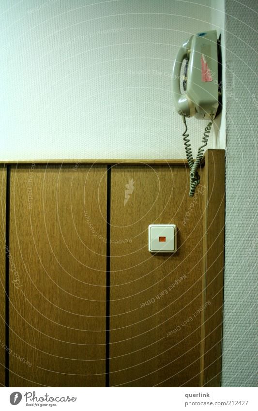 Tempelhof Phone Telecommunications Building Wood Esthetic Simple Retro Brown Calm Colour photo Interior shot Deserted Copy Space left Artificial light Telephone