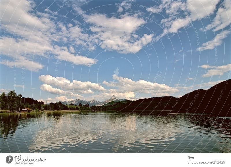 Allgäu Environment Nature Landscape Water Sky Clouds Beautiful weather Forest Mountain Lake Infinity Natural Calm HDR Vacation & Travel Colour photo