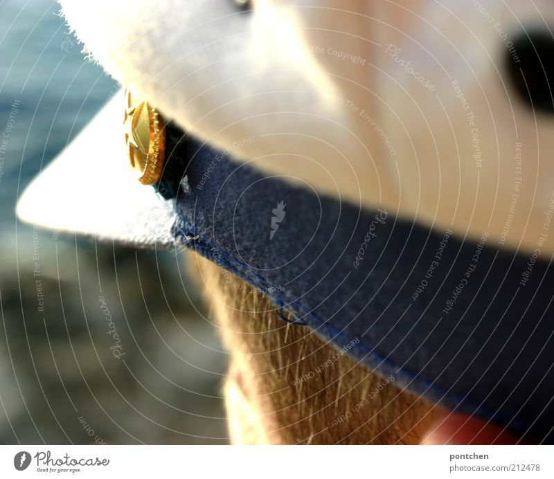 Man in captain's cap is looking at the sea. Captain, sailor. Sunlight Vacation & Travel Trip Far-off places Freedom Human being Adults Head Hair and hairstyles