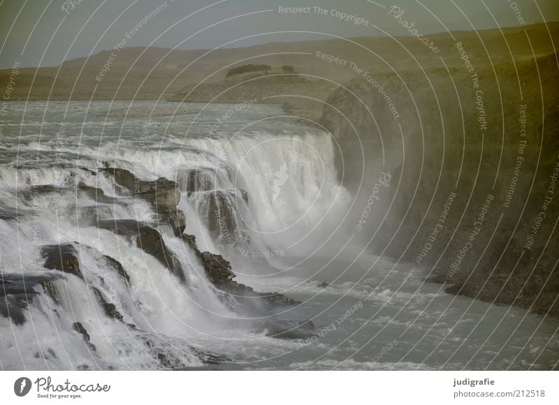 Iceland Environment Nature Landscape Elements Water Fog Hill Rock Mountain Canyon Waterfall Gullfoss Exceptional Dark Fantastic Gigantic Cold Wet Natural Wild