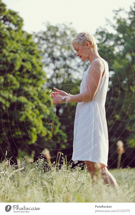 #A# Roadside Lifestyle Art Esthetic Girl Girl`s face Woman Dress Exterior shot Summer Light heartedness Blonde Pick Harvest Meadow Park Grass Meadow flower