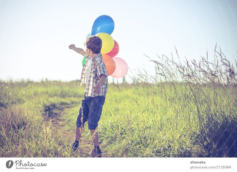 Happy little boy playing on road at the day time. Lifestyle Joy Leisure and hobbies Playing Vacation & Travel Trip Adventure Freedom Camping Summer Sun Hiking