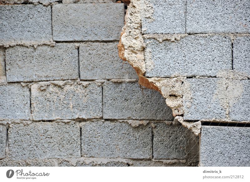 broken wall Building Architecture Wall (barrier) Wall (building) Concrete Brick Gray Decline cinder block cinder-block Cement Background picture construction