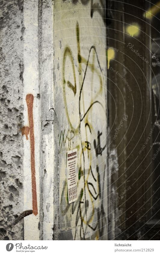 House corner in the neighbourhood Youth culture Subculture Punk House (Residential Structure) Ruin Wall (barrier) Wall (building) Facade Door Stone Concrete