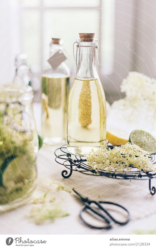 elderflower spritzer Spritzer Beverage Elderflower Elderberry Syrup Self-made Lemon Cooking Drinking Sweet Sense of taste Summer Cold drink Thirst-quencher