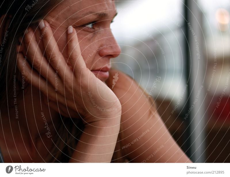 bonjour tristesse Woman Adults Head Hand Fingers 1 Human being Long-haired Observe Think Dream Wait Contentment Serene Patient Calm Interest Boredom Relaxation