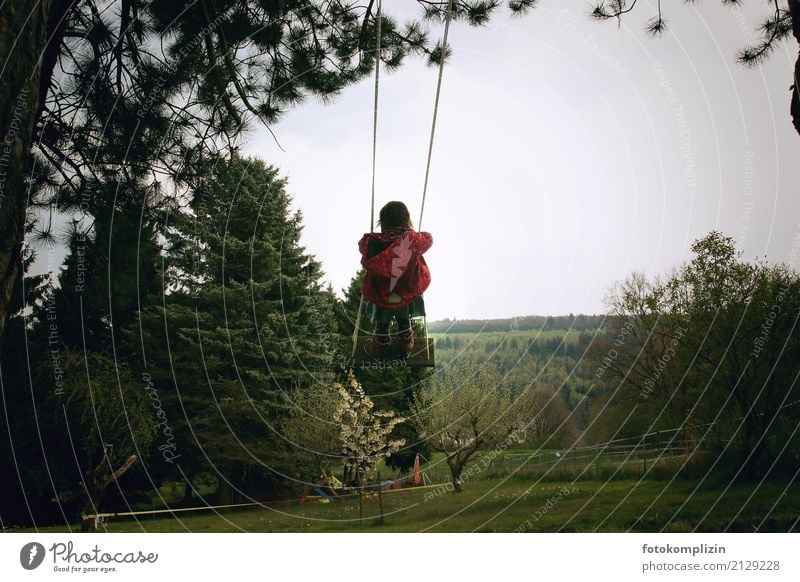 Swing to the sky Garden Child Infancy 1 Human being Nature Spring Summer Climbing tree To swing Romp Free Infinity Cold Small Joie de vivre (Vitality)