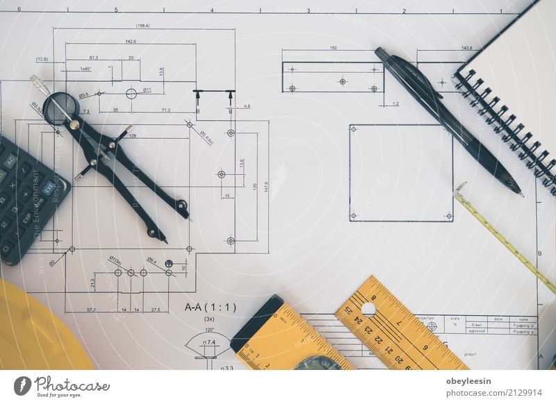 Architecture, engineering plans and drawing equipment Design Desk Work and employment Profession Office Business Meeting Computer Technology Internet Man Adults