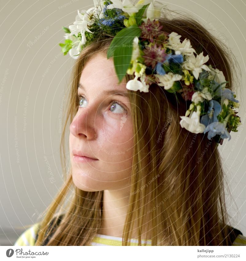 Girl with wreath of flowers in her hair Harmonious Well-being Human being Child girl Infancy Youth (Young adults) Life Head Hair and hairstyles Face Eyes Nose