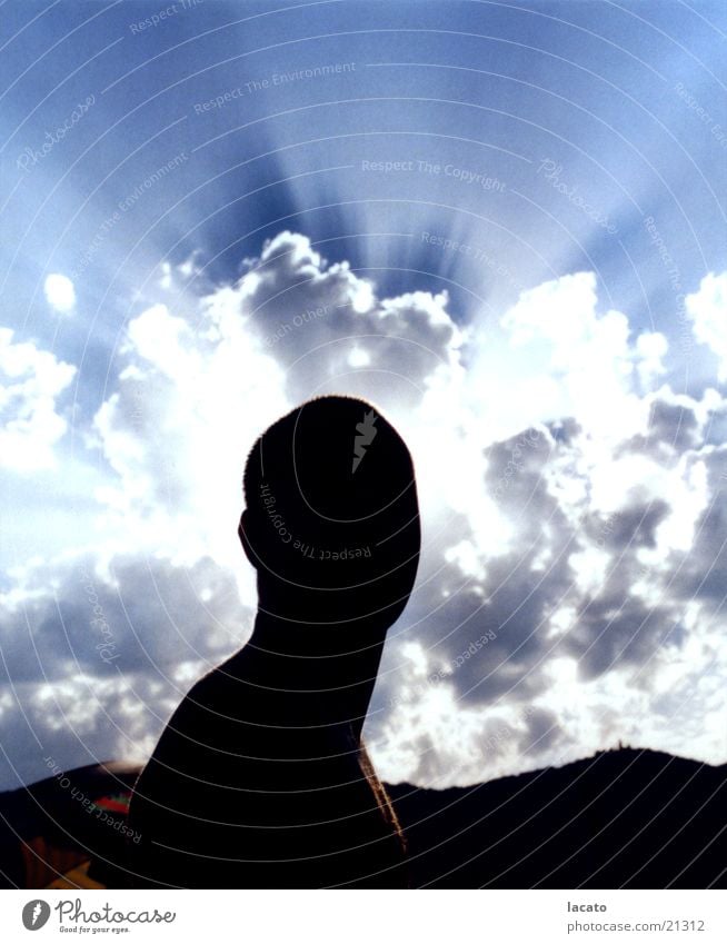 holy Halo Man Light Clouds Silhouette Sky Shadow Aura Human being Blue Mountain Structures and shapes