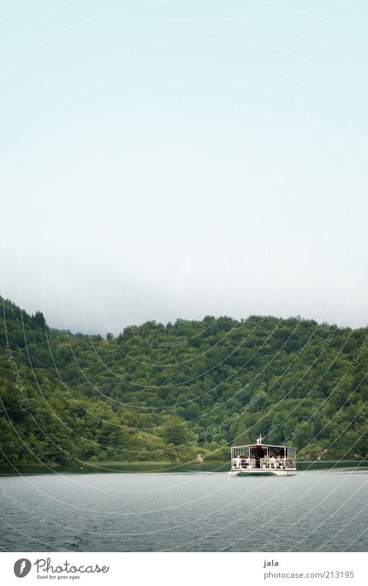 ferry Nature Water Sky Forest Lake Navigation Ferry Colour photo Exterior shot Deserted Copy Space top Copy Space middle Day Boating trip