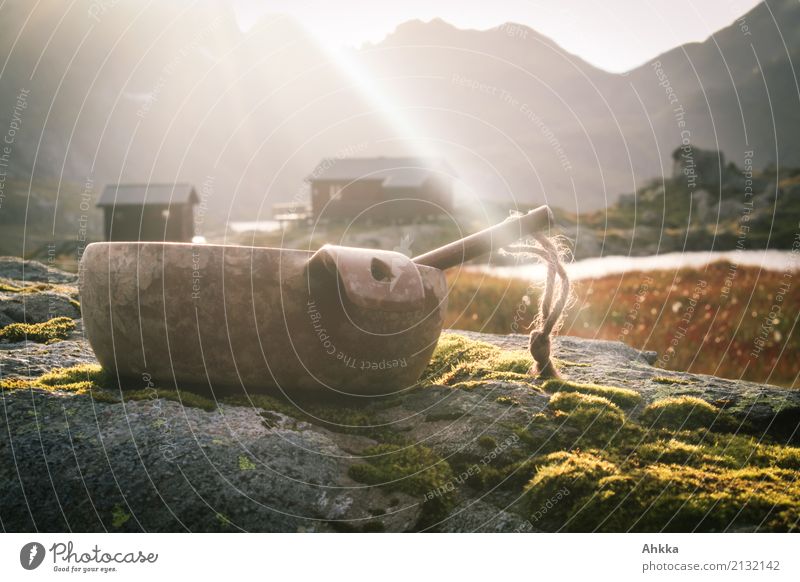 grasp one's food Nutrition Dinner Picnic Vacation & Travel Life Nature Rock Mountain Norway Hut Bowl Illuminate Moody Happy Contentment Joie de vivre (Vitality)