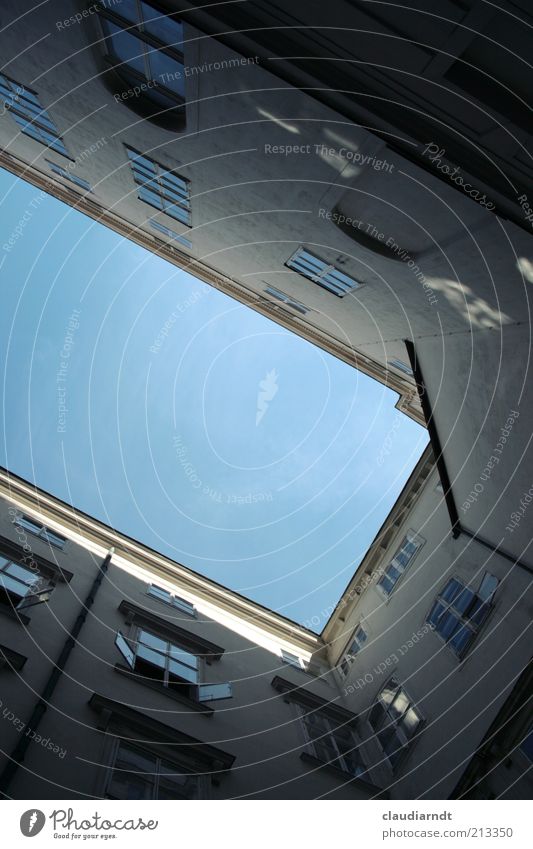 Window to the courtyard Town Old town House (Residential Structure) Manmade structures Architecture Facade Sharp-edged Backyard Sky blue Blue sky Courtyard