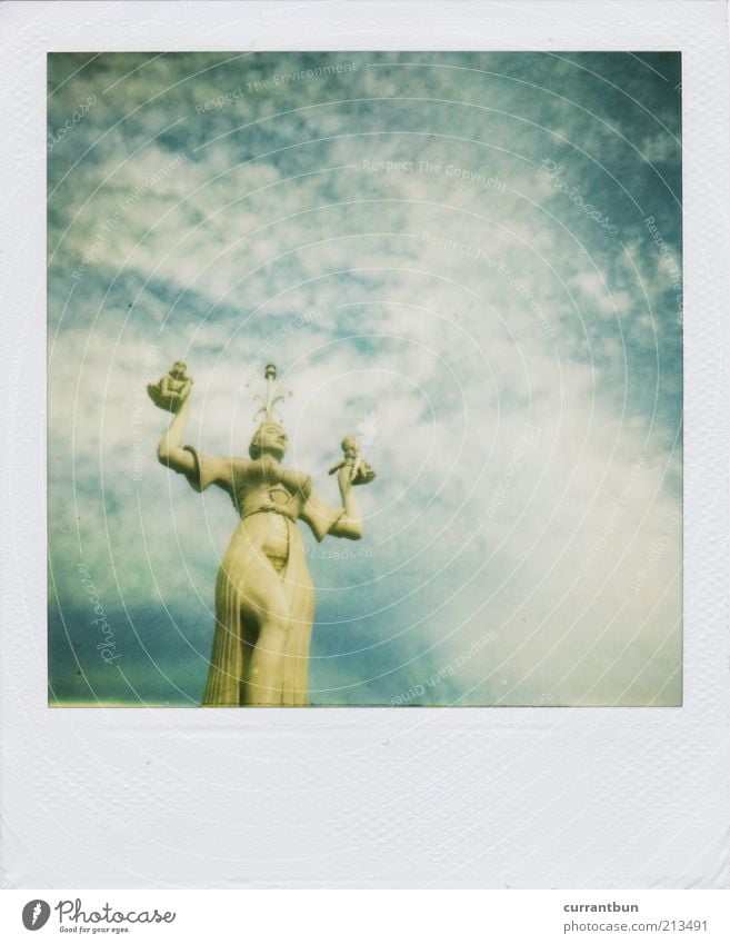 Ingrid Bergman Stone Esthetic Loneliness Konstanz Imperia Clouds Blue Blue sky Blue-white Statue Polaroid nd filter polaroid country camera 2000 Colour photo