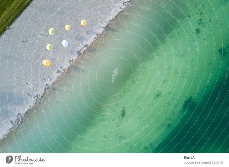 Beach and parasols on a lake from the air Relaxation Calm Swimming & Bathing Vacation & Travel Tourism Trip Far-off places Freedom Summer Summer vacation Sun