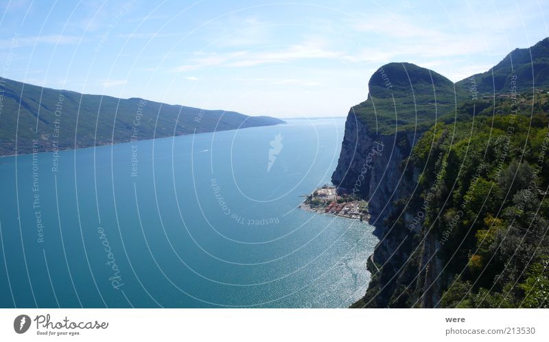 Lake Garda Relaxation Calm Summer Summer vacation Mountain Nature Landscape Water Sunlight Beautiful weather Coast Lakeside Happy Environment Earth Colour photo