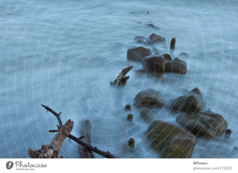 ground fog Nature Water Rock Coast Beach Bay Baltic Sea Ocean Island Stone Smoke Fantastic Creepy Blue Brown Ground fog Mystic Witching hour Colour photo