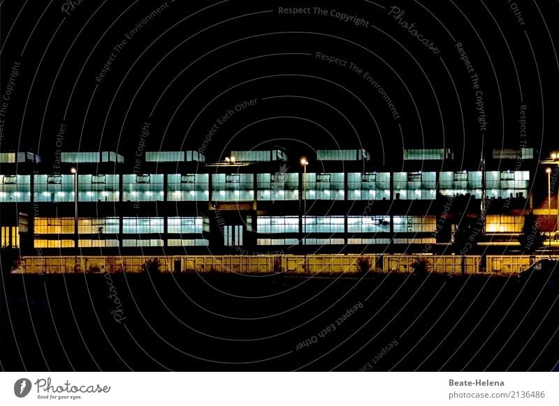 Night| Shift Work and employment Workplace Factory Economy Industry Night sky Town Industrial plant Facade Window Esthetic Exceptional Blue Yellow Black