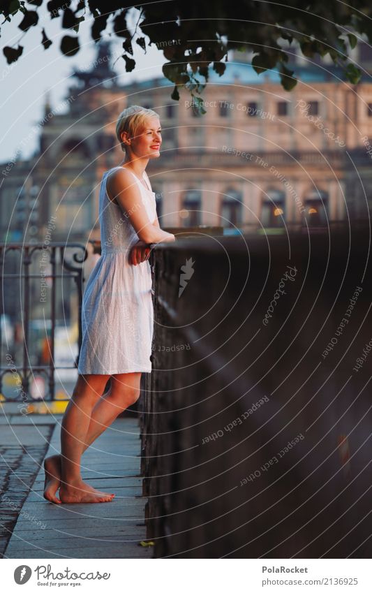 #A# Dresden view 1 Human being Esthetic Semper Opera Brühlsche Terrasse Woman Dress Lean Tourist City trip Vantage point Baroque Old town Colour photo