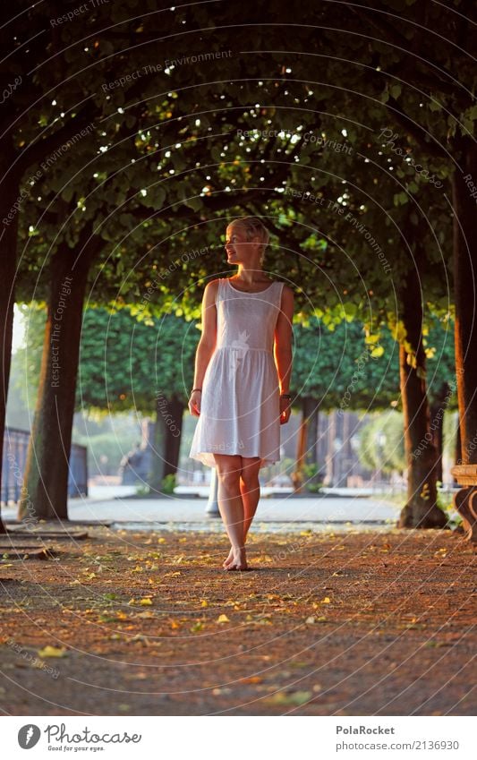 #A# Alley run Art Work of art Dancer Esthetic Ballet Dress Brühlsche Terrasse Tree Avenue Dresden Woman Walking Barefoot Fashion Model Manikin Colour photo