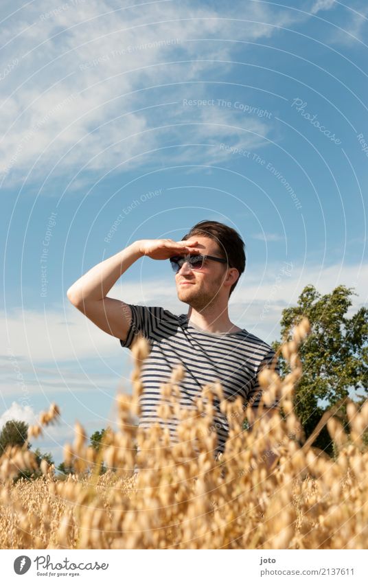 A man stands in the field... Harmonious Well-being Contentment Relaxation Calm Vacation & Travel Trip Far-off places Freedom Summer Summer vacation Agriculture