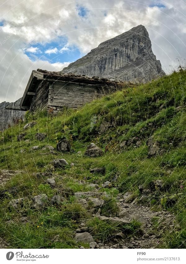 ascent Hiking Environment Nature Landscape Plant Clouds Summer Grass Meadow Rock Alps Mountain Watzmann Peak Hut Breathe Relaxation To enjoy Old Fantastic Large