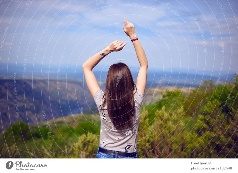 Girl dancing in the nature Vacation & Travel Tourism Adventure Freedom Expedition Summer Summer vacation Mountain Hiking Human being Feminine Young woman