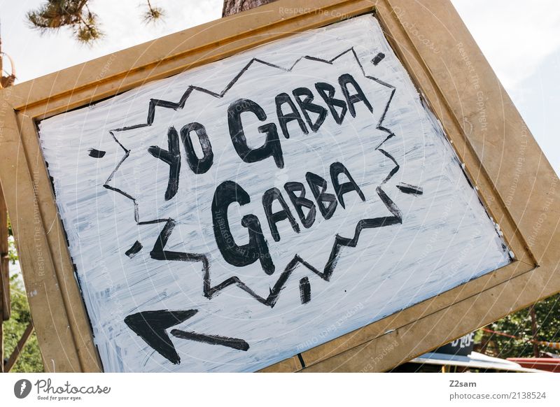 yo gabba gabba Signs and labeling Wood Simple Uniqueness Trashy Design electro Festival Write Typography Speech bubble Handicraft Self-made Techno Colour photo