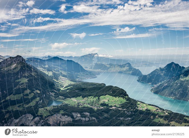 View from Fronalpstock CH Environment Nature Landscape Summer Beautiful weather Alps Mountain Lake Natural Blue Switzerland Hiking Hiking trip Class outing