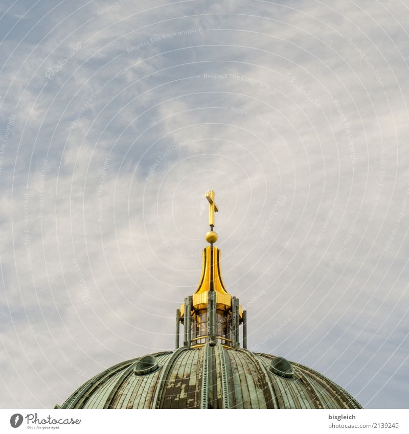 Berlin Cathedral Germany Europe Capital city Church Dome Christian cross Tourist Attraction Landmark Oberpfarrkirche zu Berlin Blue Gold Green Colour photo