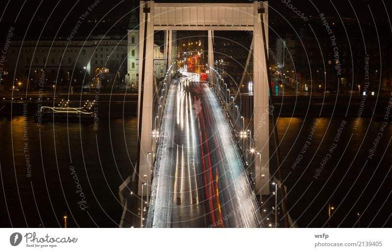 Bridge in Budapest in the Rush hour Closing time Transport Road traffic Traffic jam Car Stress Elisabeth bridge Reaction Tracer path Haste Lighting Night Blur