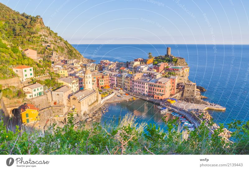 Vernazza Cinque Terre Liguria Italy Ocean Landscape Coast Village Old town Architecture Historic La Spezia Lighting travel panorama Europe Cliff Colour photo