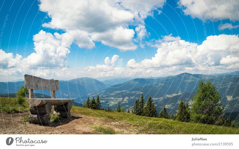 View of the Nockberge mountains from a bench Europe Austria Federal State of Kärnten Alps nockalm scratch inner cremes Vantage point Panorama (View)