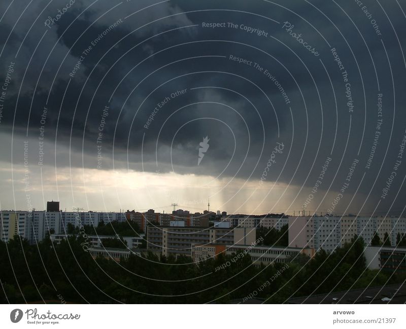 Thunderstorms over Berlin Clouds Town Thunder and lightning Rain