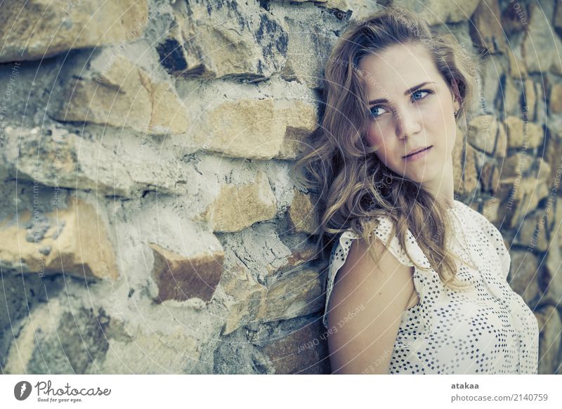 portrait of a beautiful young sad girl standing near the wall Lifestyle Style Beautiful Face Relaxation Freedom Summer Human being Woman Adults