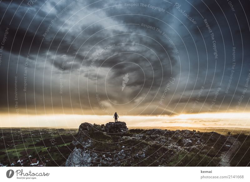 Up there. Life Calm Leisure and hobbies Adventure Far-off places Freedom Human being 1 Nature Landscape Elements Sky Storm clouds Horizon Summer Weather Gale