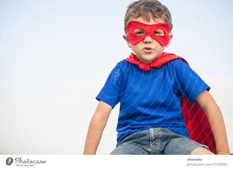 Happy little child playing superhero. Lifestyle Joy Beautiful Playing Vacation & Travel Adventure Freedom Summer Hallowe'en Success Child Human being