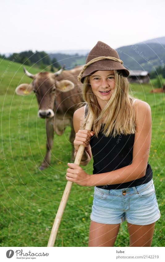 Cowgirl Matilda 3 Joy Happy Agriculture Forestry Girl Young woman Youth (Young adults) Blonde Animal Pet Friendliness Happiness Contentment Alpine pasture