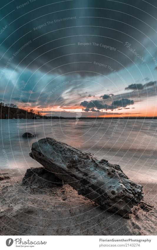 Sunset at Wannsee Environment Nature Landscape Sand Air Water Sky Clouds Horizon Sunrise Sunlight Summer Rain Waves Coast River bank Beach Lake Havel Berlin