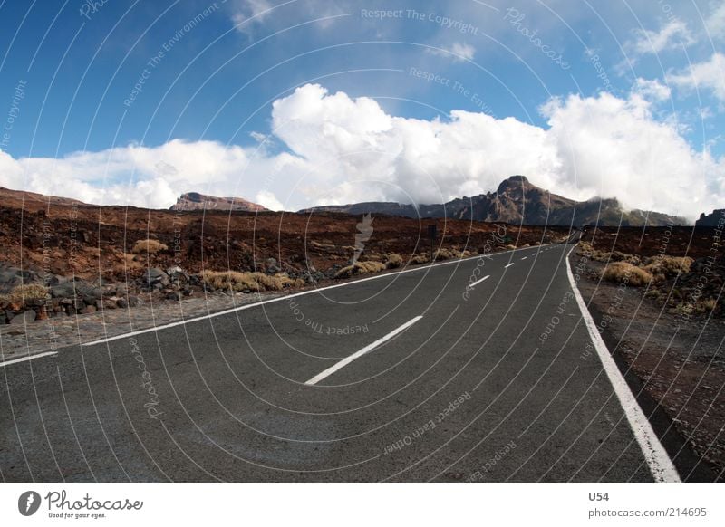 Asphalt to the end Tourism Far-off places Freedom Expedition Summer Landscape Mountain Volcano Natural Colour photo Exterior shot Deserted Day Tenerife Blue sky