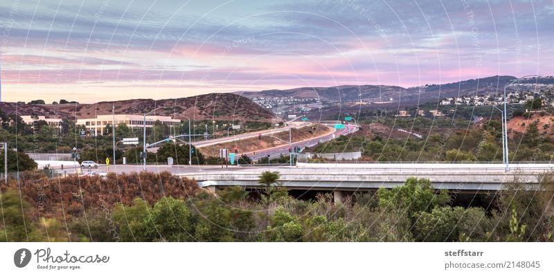 Highway in Irvine, California, at sunset Vacation & Travel Trip Adventure Mountain Landscape Sky Clouds Sunrise Sunset Transport Traffic infrastructure