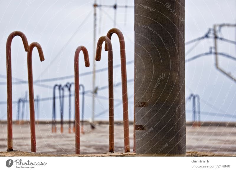 rooftop Sky Building Roof Chimney Antenna Concrete Steel Old metal Wire Background picture moody viewpoint Surface lines house construction electrical iron