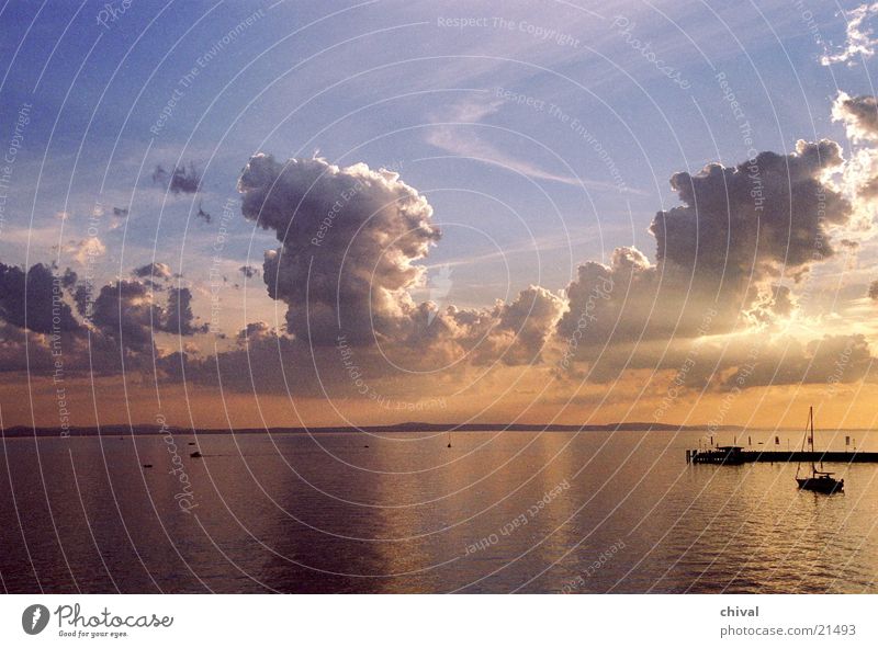 Lake Constance Sunset Clouds Moody Reflection Watercraft Evening Harbour Dusk