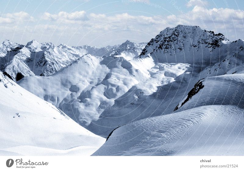 Piz Buin Winter Panorama (View) Clouds Mountaineering Alps Far-off places Perspective Snow Large