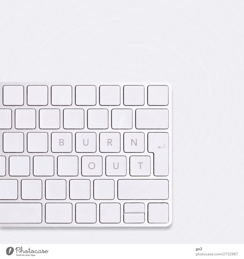 BURN OUT on Keyboard / White Work and employment Profession Workplace Office Career Unemployment Hardware Internet Characters Illness Sadness Concern Fatigue