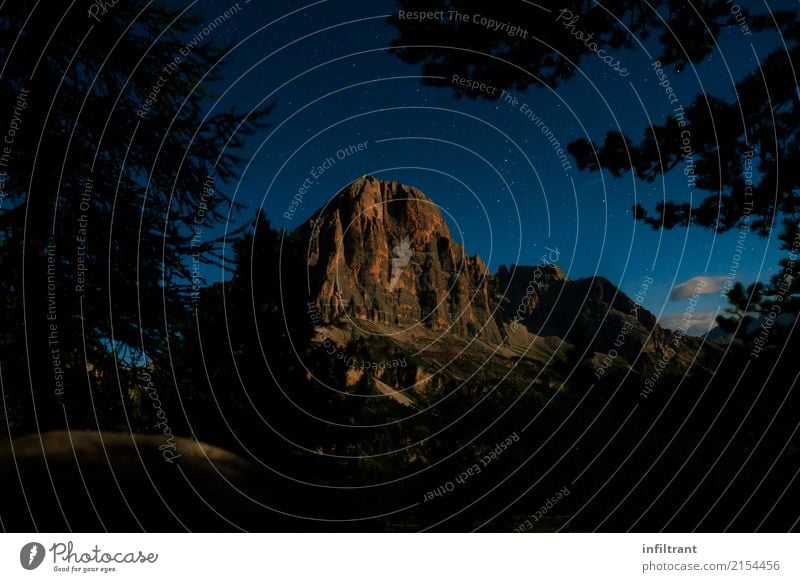 Dolomites - Tofana di Rozes by night Vacation & Travel Adventure Mountain Hiking Landscape Night sky Stars Rock Alps Peak Gigantic Blue Brown Orange Moody