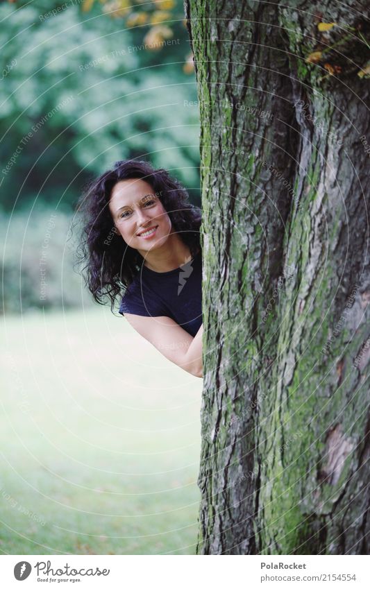 #A# Walk In The Park IV Art Esthetic Hide Woman Young woman Tree trunk Exterior shot Colour photo Subdued colour Multicoloured Close-up Experimental Abstract