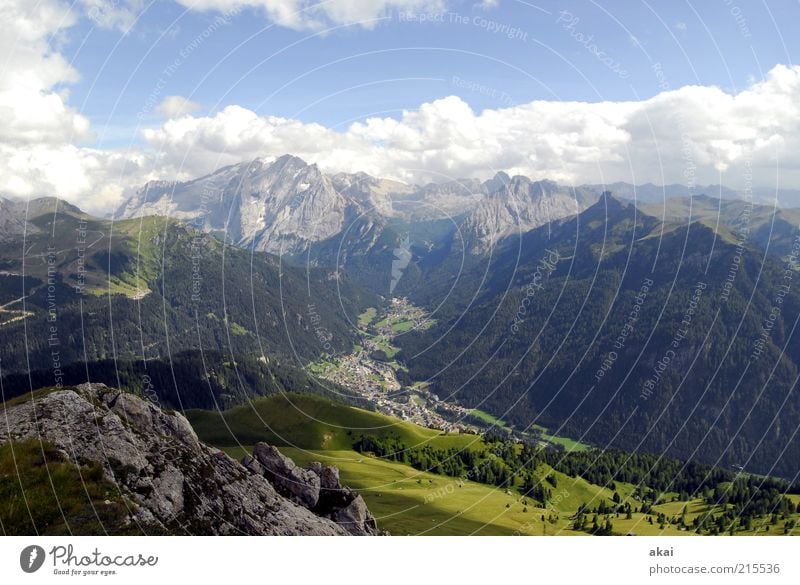 Dolomites Environment Nature Landscape Sky Clouds Summer Beautiful weather Alps Mountain Esthetic Blue Green Homesickness Wanderlust Freedom Moody Valley