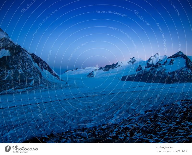 Dawn at the Aletsch Glacier Nature Landscape Cloudless sky Sunrise Sunset Climate change Alps Mountain virgin yoke Cold Blue Uniqueness Freedom Interlaken