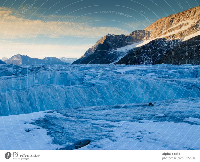 Sunrise at the Aletsch Glacier Landscape Sunset Mountain Exceptional Cold Blue Authentic Loneliness Uniqueness Environmental protection Transience Change